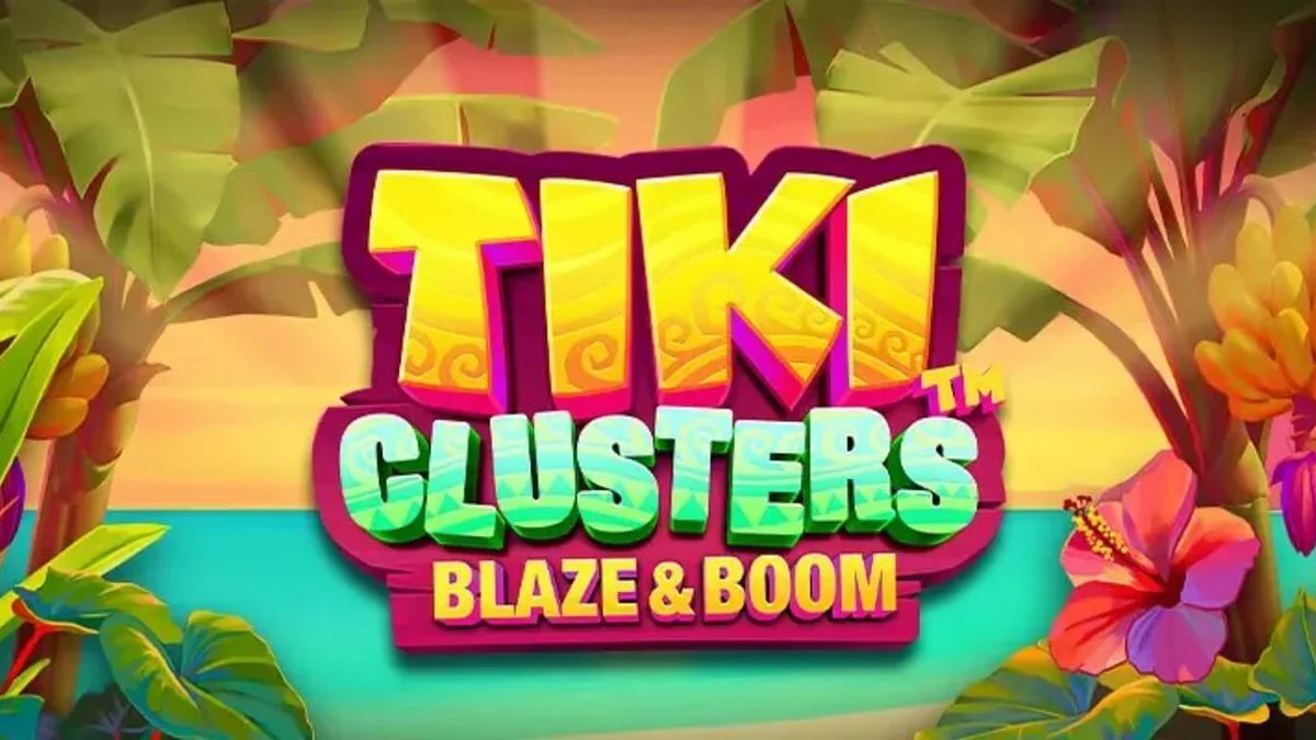 Tiki Clusters Blaze & Boom slot machine interface with tropical jungle theme