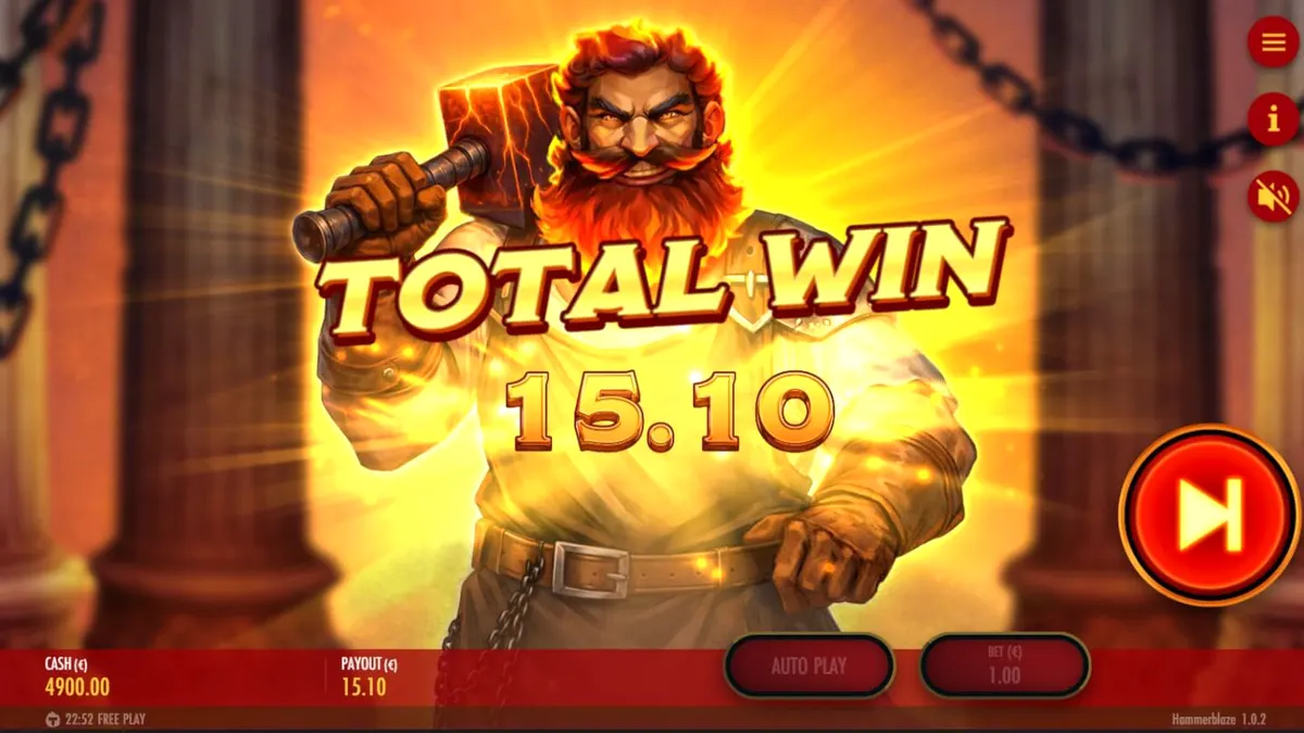 Tampilan visual slot Hammerblaze dengan latar belakang bengkel pandai besi dewa Yunani yang berapi-api.